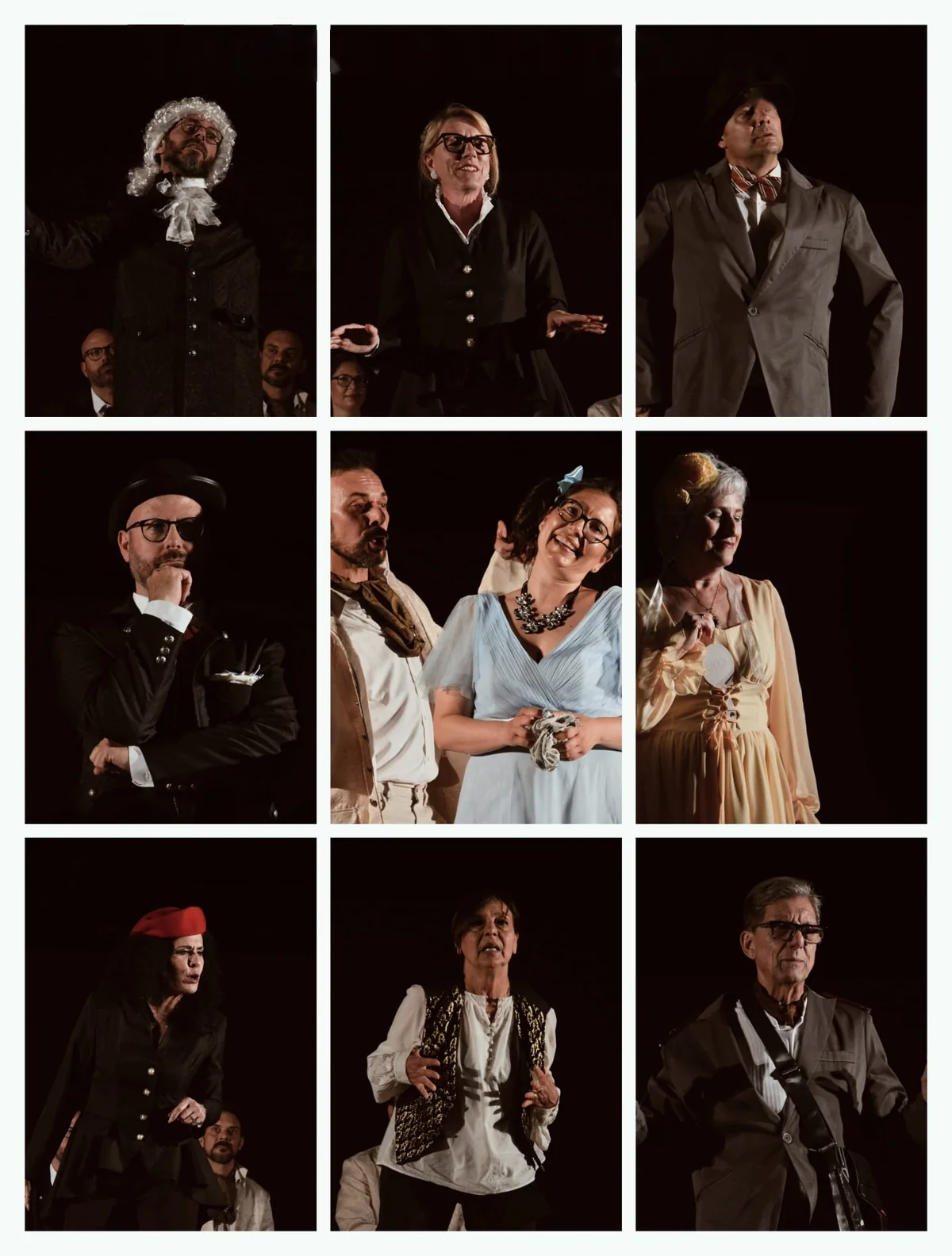 Primi piani in costume dei personaggi de L'ispettore generale di Gogol' interpretati dal Gruppo Teatroadunpasso, la Compagnia Teatrale di Epic Routes Community